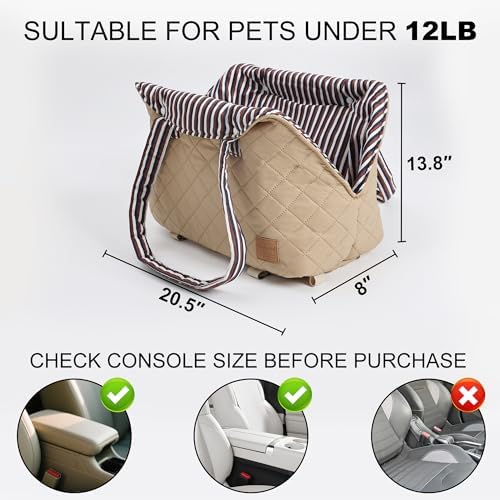Small Dogs Under 12 lbs Adjustable Portable Center Console Car Seat, Built-in Bubble wrap, Fits Most Cars & SUVs with Convenient Handbag Functionality, Stylish Travel Pet Bag (Beige) - Image 3