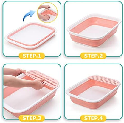 Open Top Cat Litter Box, Large Foldable Cat Potty Height-Adjustable Sides Anti-Splash, Open Air Kitty Litter Pan No Smell, Cat Toilet Easy Clean with Cat Litter Scoop (Pink) - Image 7