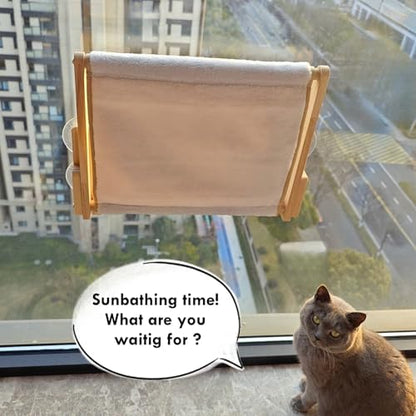 Foldable Cat Window Perch, Natural Wood, 16.5''×12'' Hammock, 35 lbs Weight Limit, Cat Window Hammock for Small Size Windows - Image 2