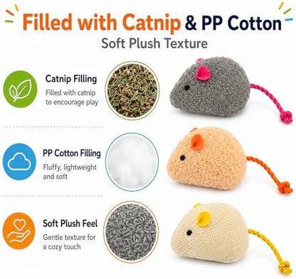 20-Pack Catnip Mouse Toys - Assorted Colors, Plush Mice with Catnip, Interactive Cat Toys for Indoor Kittens & Adults, Durable Cat Teaser Set - Image 3