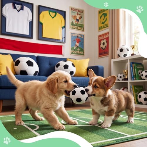 Blueweenly 6 Pcs Stuffed Soccer Ball Dog Toys, 4 Inch Squeaky Football Dog Toys, Soft Interactive Chew Indoor Outdoor Playing Supply for Small Medium Large Pet Rolling Tossing Chasing Games, White - Image 4