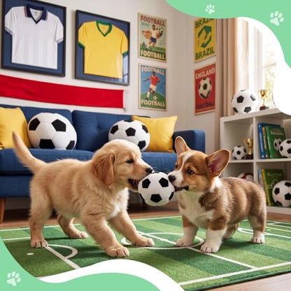 Blueweenly 6 Pcs Stuffed Soccer Ball Dog Toys, 4 Inch Squeaky Football Dog Toys, Soft Interactive Chew Indoor Outdoor Playing Supply for Small Medium Large Pet Rolling Tossing Chasing Games, White - Image 4