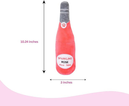 Glow Pups Rose Puppy Toy, Wine Dog Toy with Squeaker, Fun Alcohol Parody Plush Toy for Dogs, Ultra-Soft Microfiber, Interactive Play, Pink