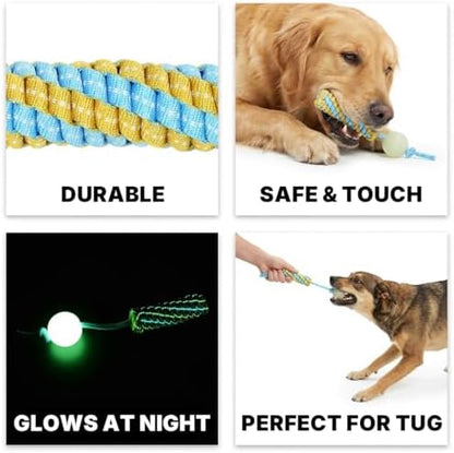 Knot Rope Dog Chew Toys, Glow in the Dark Dog Tug Toy with queaky Ball - Image 3