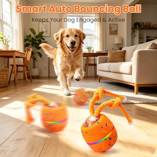 Interactive Dog Toy Ball, Automatic Bouncing Rotating, Realistic Dog Barking Sounds, E‑TPU, IP54, Rechargeable, Small/Medium/Large Dogs, Indoor/Outdoor（Light Orange） - Image 5