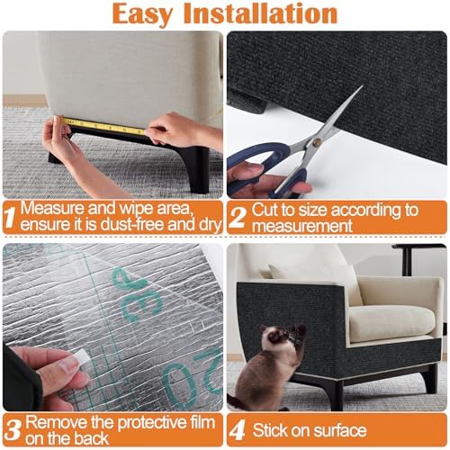 Cat Scratch Furniture Protector - 158" x 15.8" Trimmable Self-Adhesive Cats Claws Scratch Pads, DIY Cat Climbing Couch Protector for Scratch Post Cat Tree Replacement Indoor (Black) - Image 5