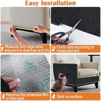Cat Scratch Furniture Protector - 158" x 15.8" Trimmable Self-Adhesive Cats Claws Scratch Pads, DIY Cat Climbing Couch Protector for Scratch Post Cat Tree Replacement Indoor (Black) - Image 5