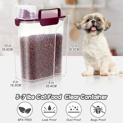 5-7Lbs Portable Cat Dog Food Storage Container with Upgraded Large Spout and Cup Dispenser for Small Large Animal Kibble, Pet Bird snack, Oatmeal, Rice, Flour, Brown Sugar-3 Pack (Purple Gray Green) - Image 3
