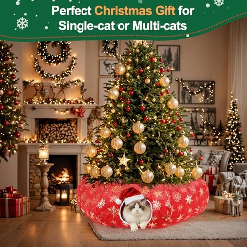 Cat Tunnel Bed for Indoor Cats, XL Christmas Tree Skirts Washable Warm Soft Indoor Cat Donut Tunnel, Multifunctional Cat Interactive Playground Toys for Felines Pet Christmas Tree Decoration - Image 7