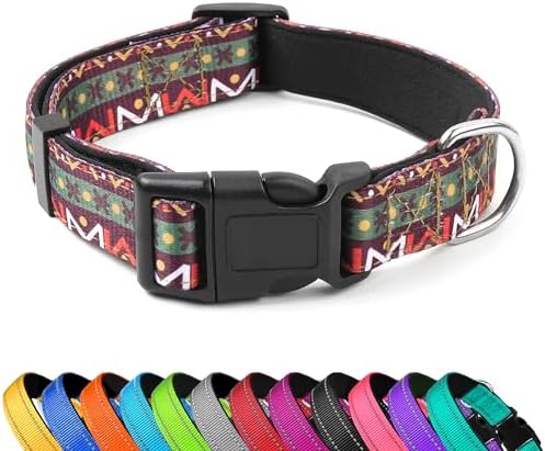 Reflective Dog Collar, Adjustable Neoprene Padded,Retro Geometric Flowers,M by PWOD