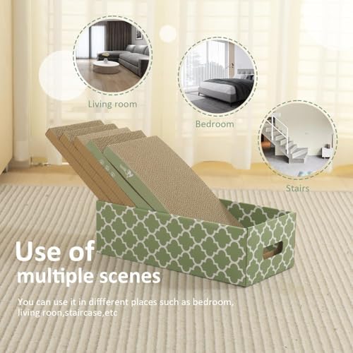 MECOOL Cat Scratching Board，5PC Cat Scratch Pad with Box，Reversible Corrugated Cat Scratcher Cardboard and Lounge Bed for Indoor Cats, Catnip - Image 6