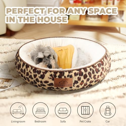 Zerbuger 23in Leopard Round Dog Bed Sofa for Dogs Cats, Machine Washable - Image 5