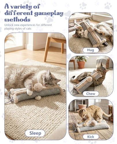 16.5" Sisal Catnip Kicker Toy for Indoor Cats,Heavy Duty Cat Scratching Pillow with 24" Bonus Rope,Washable & Refillable Catnip Toy for Aggressive Kickers,Chewing & Teething, Sisal Mat Texture (Grey) - Image 7