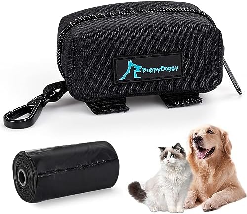 Dog Poop Bag Holder for Leash Black Waste Bag Dispenser with 1 Roll of Poop Bags for Leash Accessory Bicycle by PuppyDoggy
