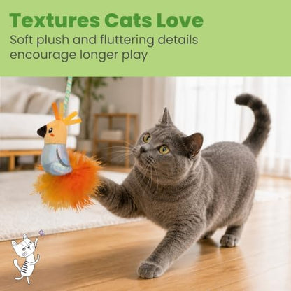 Catstages Flutter Frenzy Prey Wand Set Cat Toy for Cats & Kittens, 2 Interchangeable Attachments, Prey-Like Tail & Plush Bird on Stretchy Cord - Image 5