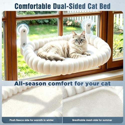 Cat Window Perch - Cordless Cat Window Hammock with 4 Strong Suction Cups, Ultra Soft Window Perch for Cats Inside - 2 in 1 Cats Window Bed Detchable & Washable Cushion 23.3 * 15.8in(White) - Image 4