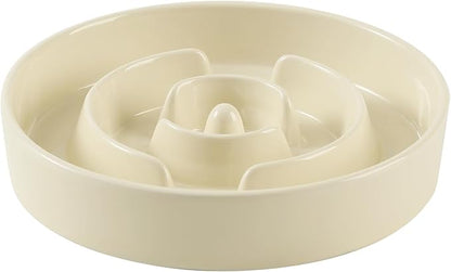 Ceramic 1.2 Cup Slow Feeder Dog Bowl for Medium and Small Breed, 7.3inch Puzzle Dog Food Dish, Anti-Gulping, Stop Bloat, Preventing Choking (Single Bowl-Light Yellow)