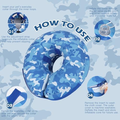 IEUUMLER Inflatable Recovery Dog Cone Collar, Neck Donut Protective ECollar, Adjustable Soft Collar for Dog and Cat After Surgery Prevent from Biting & Licking EU020 Blue Camo XL - Image 5