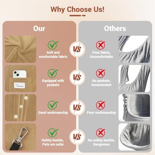 Dog Carrier Sling,Indoor Comfort Adjustable Cat Sling Carrier,with Front Pocket and Seat Belt Dog Carriers for Small Dogs Machine Washable,Suitable for Family Outdoor Use (Medium, Khaki) - Image 4