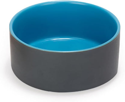 SPUNKYJUNKY 13.5OZ Ceramic Dog and Cat Bowl, Modern Cute Weighted Food Water Bowl for Replacement Blue-Grey (2 Pack)