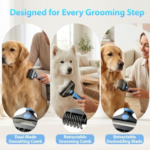 3-in-1 Grooming Brush: Skin-Safe Dematting Rake for Dogs & Cats - Image 4
