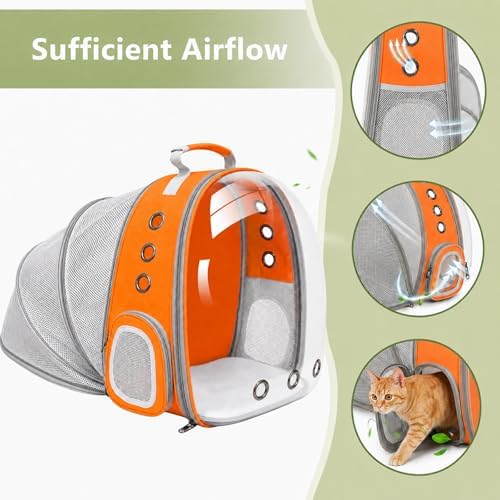 Expandable Cat Carrier Backpack with Bubble Window, Orange - Image 6