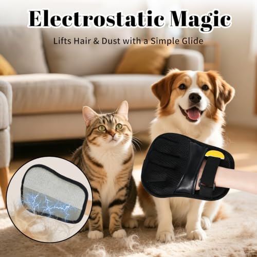 Pet Hair Removal Gloves, Black, Adjustable Strap, Static Hair Remover for Clothing, Sofa, Car Seat, Reusable - Image 6
