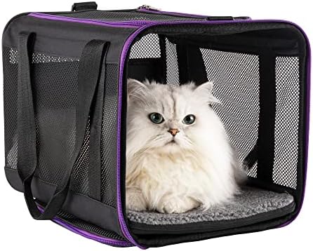 Soft Pet Carrier for Large and Medium Cats, 2 Kitties, Small Dogs. Easy to Get Cat in, Great for Cats that Don't Like Carriers (Black) by petisfam