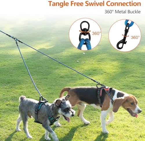 Taglory Double Dog Leash Coupler for Two Dogs, 1/3" Lightweight Dual Leash Extension for Small and Medium Dogs, No Tangle 360° Swivel, Reflective Rope, 30 Inch, Blue - Image 2