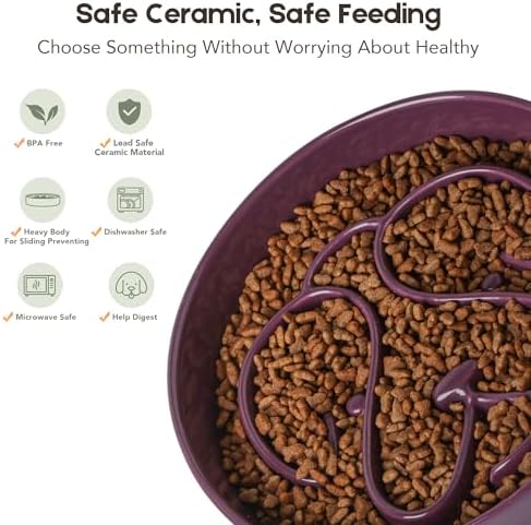 Slow Feeder Dog Bowl, 8” Ceramic Dog Bowls for Medium & Large Breed, Purple - Image 5