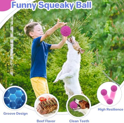 DISSKNIC Indestructible Squeaky Dog Balls, Dog Toys for Aggressive Chewers Large Breed for Relieving Anxiety, Tough Dog Chew Toys Balls for Aggressive Chewers, Outdoor Squeaky Cognitive Dog Toys - Image 4
