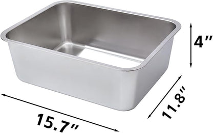 Stainless Steel Litter Box, 4IN Deep Cat Litter for Small Cats, Metal Litter Box Low Sided, No Smell, Non Stick, Easy Clean, Odor Proof, Indoor Outdoor
