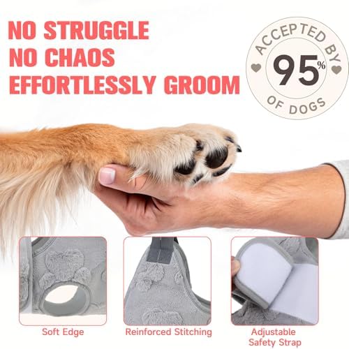 PAWCHIE Dog Grooming Hammock Harness for Dogs & Cats with Pet Nail Clipper Trimmer,Cat Hanger Sling for Trimming Clipping Nails,Warm Plush Dog Hammock Restraint Bag for Small Medium Large Dogs,Grey S - Image 2