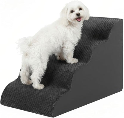 Dog Stairs for Small Dogs 19" H, 4-Step Dog Steps Ramp for High Beds and Couch with Anti-Slip Washable Cover and Durable High Density Foam, Pet Stairs for Cats, Grey