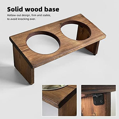 Elevated Cat Bowls, Wooden Raised Cat Bowl Stand with 2 Stainless Steel Bowls, 14.56 x 7 Inch Pet Feeding Station, Double Food and Water Bowls for Cats and Small Dogs - Image 3