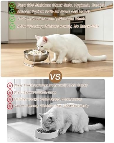 15° Tilted Cat Food Bowls 304 Stainless Steel Kitten Food Bowl Raised Food and Water Dish for Cats Elevated Cat Bowl Plate Stand Whisker Friendly Smooth Polished Easy to Clean Dishwasher Safe 2PACK - Image 5