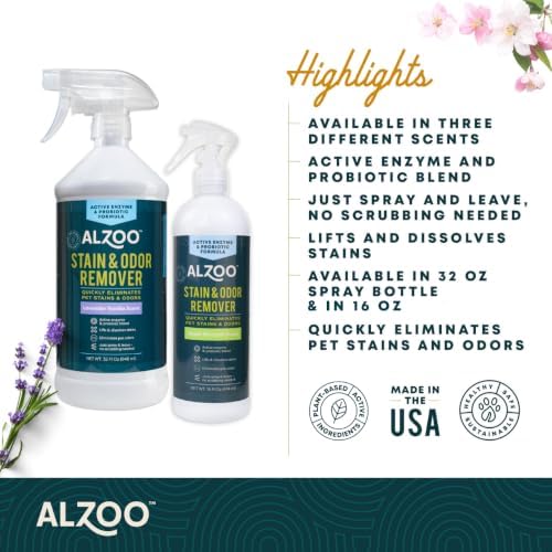 ALZOO Pet Stain & Odor Remover Spray for Dog & Cat Urine, Carpet, Furniture & Floors | Active Enzyme & Probiotic Formula | Lavender Vanilla Scent | Made in USA | 32 oz - Image 6