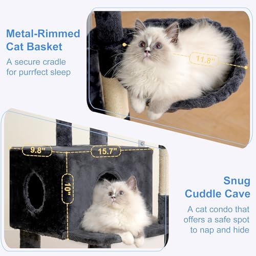 Heybly Cat Tree, 45.3" Cat Tower for Indoor Cats with Large Perch HCT202SG - Image 5