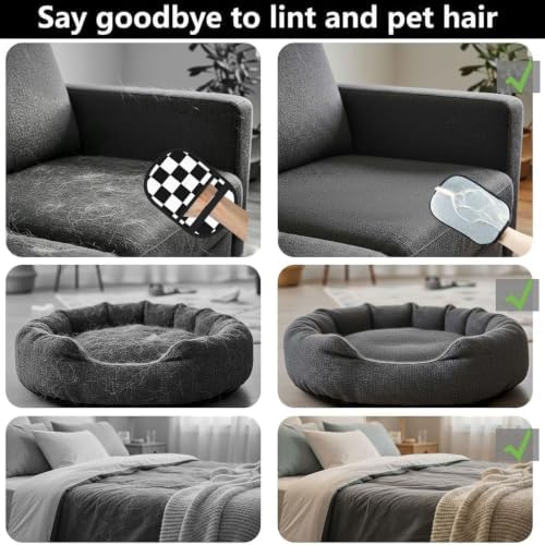 Black Checkered Pet Hair Removal Glove Brush Hair Remover Tool for Carpet - Image 3