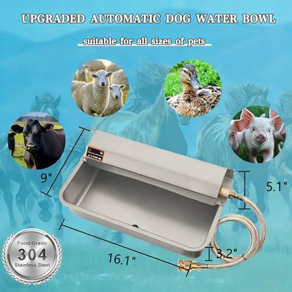 Automatic Dog Water Dispenser with Drain Hole, 304 Stainless Steel Auto Water Dog Bowl with Float Valve, Hose Quick Connect Fitting, Automatic Livestock Waterer for Horse, Chicken (2 Gallons) - Image 6