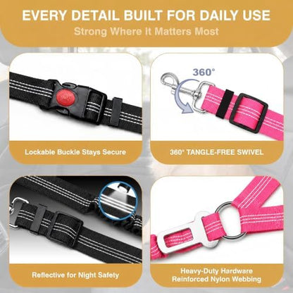 Dog Seat Belt for Car 2 Pack, 3-in-1 Adjustable-Length Bungee Tether - Image 5