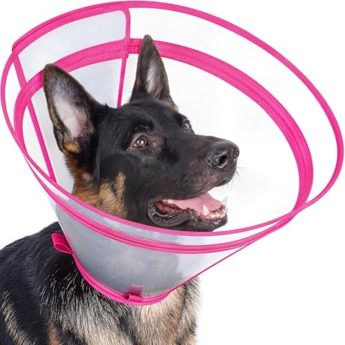 Dog Cone to Stop Licking, Clear Recovery Collar with Detachable Zipper, Sturdy Elizabethan Collar for Large Medium Small Dogs, Soft Adjustable Cone After Surgery Patented, Hot Pink S by Didopet