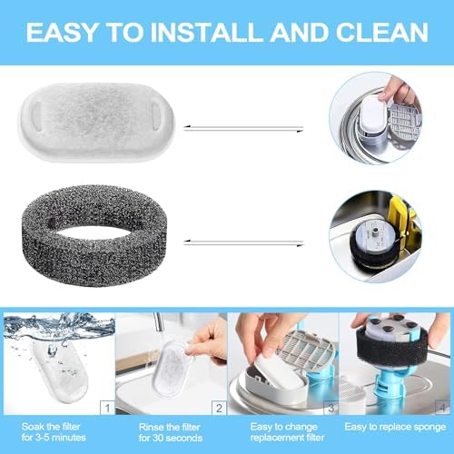 Cat Water Fountain Filter for Stainless Steel 108oz/3.2L& 67oz/2L Automatic Pet Water Dispenser Fountain Replacement Filter with Sponges (8 Filters & 8 Sponges) - Image 4