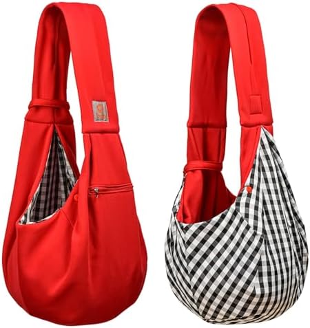 Tomkas Small Dog Cat Sling Carrier Puppy Purse Travel Wrap Soft Crossbody Pet Bag (Red, M - Zip Pocket & Classic Strap) - Image 6