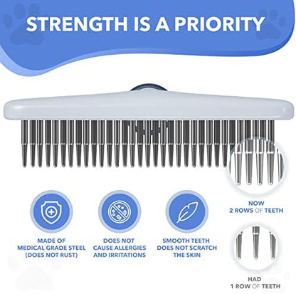 Dog rake deshedding dematting Brush Comb - Undercoat rake for Dogs, Cats, matted, Short,Long Hair Coats - Brush for Shedding, Double Row Stainless Steel pins - Reduce Shedding by 90% (Haze Blue) - Image 4