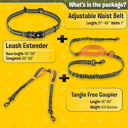 Pet Dreamland Exquisite Hands Free Double Dog Leash for Two Dogs with Tangle-Free Swivel. Premium Quality & Versatile for Running. You Will Absolutely Love This Amazing Waist Leash (Khaki & Orange) - Image 3