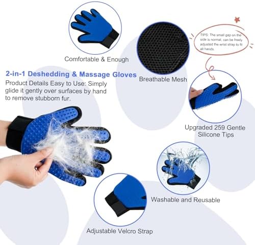 3 Pack Pet Hair Removal Tools for Dog & Cat Five-Finger Hair Remover Gloves - Image 5