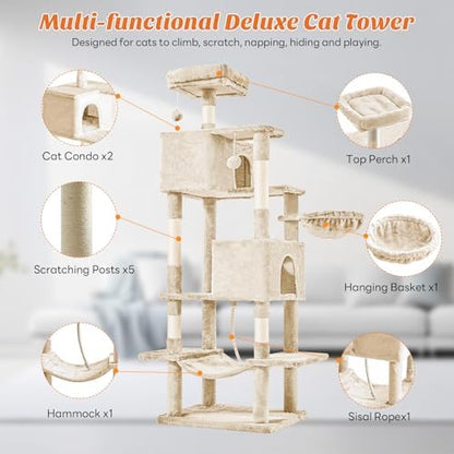 DUMOS 66 Inch Large Cat Tree Tower with Scratching Posts, Indoor Use - Image 3