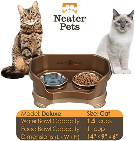 Neater Pet Brands Neater Feeder Deluxe Mess Proof Cat Bowls Elevated, Made in USA, No Spill Raised Bowls for Indoor Cats, Stainless Steel Food and Water Bowl Set, Pet Dish Feeding Station, Bronze - Image 5