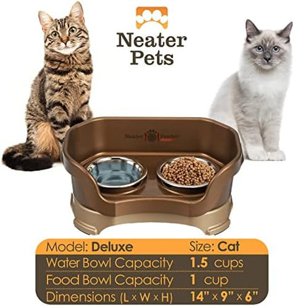 Neater Pet Brands Neater Feeder Deluxe Mess Proof Cat Bowls Elevated, Made in USA, No Spill Raised Bowls for Indoor Cats, Stainless Steel Food and Water Bowl Set, Pet Dish Feeding Station, Bronze - Image 5